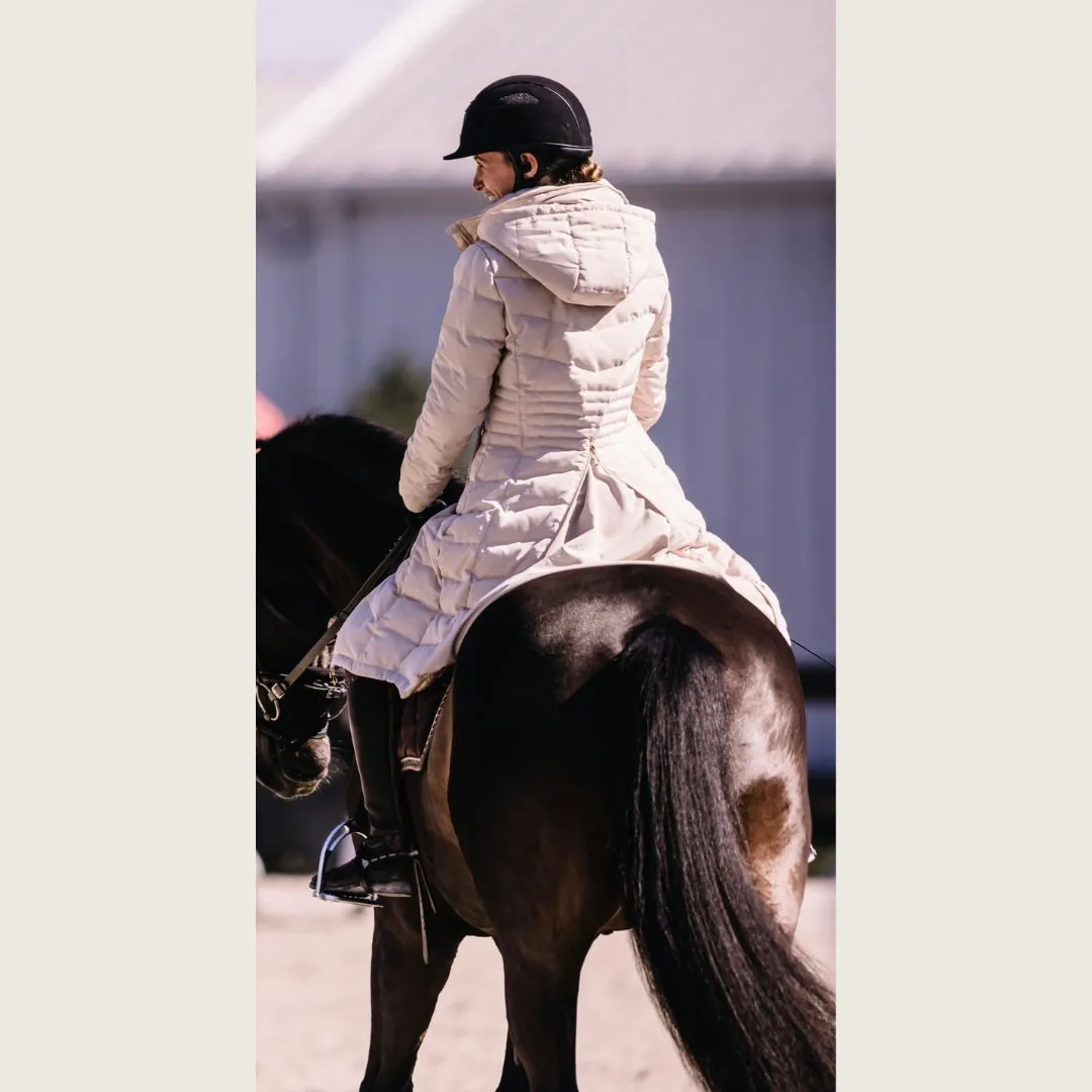 DQD Cream Duck Down Riding Coat with Velvet Collar