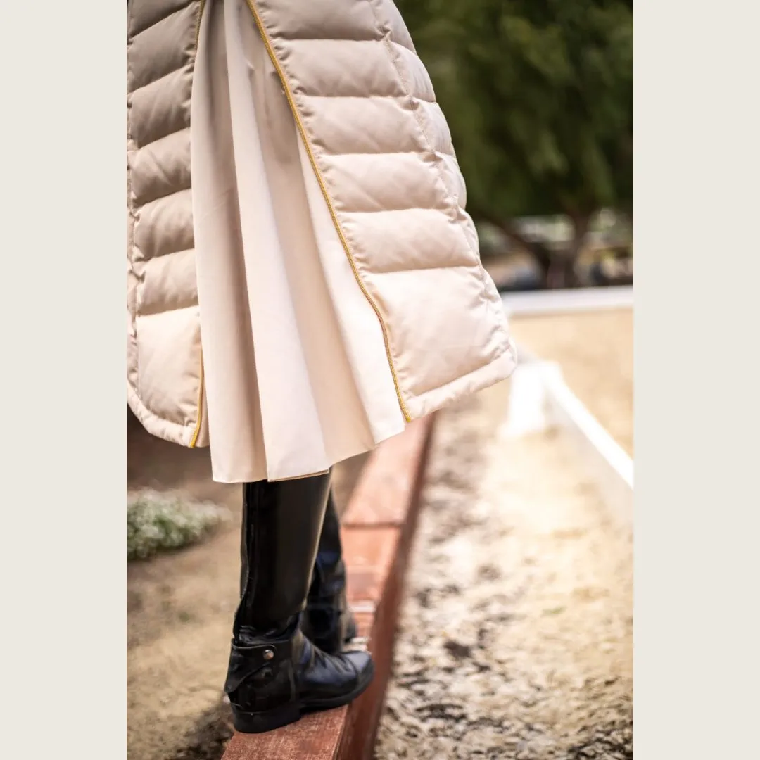DQD Cream Duck Down Riding Coat with Velvet Collar