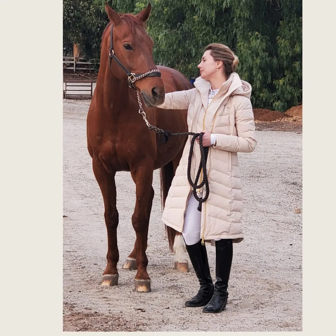 DQD Cream Duck Down Riding Coat with Velvet Collar
