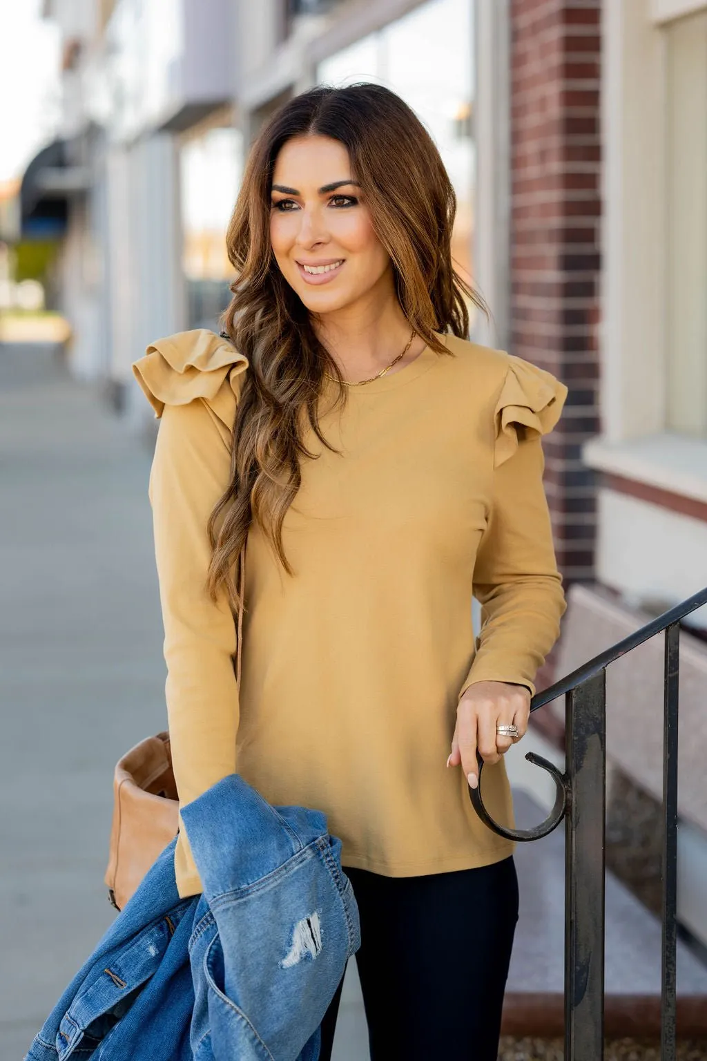 Dual Flutter Shoulder Long Sleeve Tee