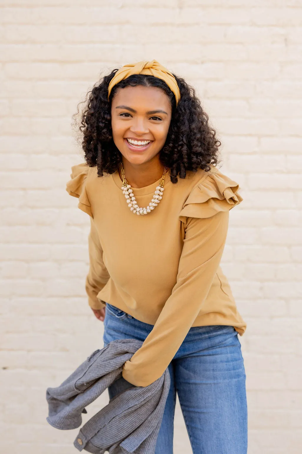 Dual Flutter Shoulder Long Sleeve Tee