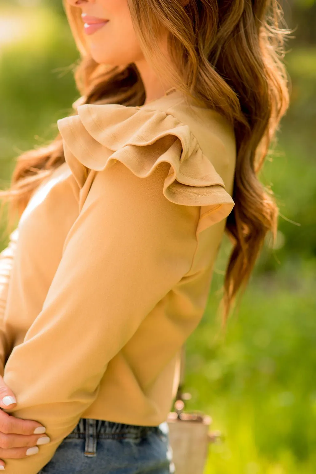 Dual Flutter Shoulder Long Sleeve Tee