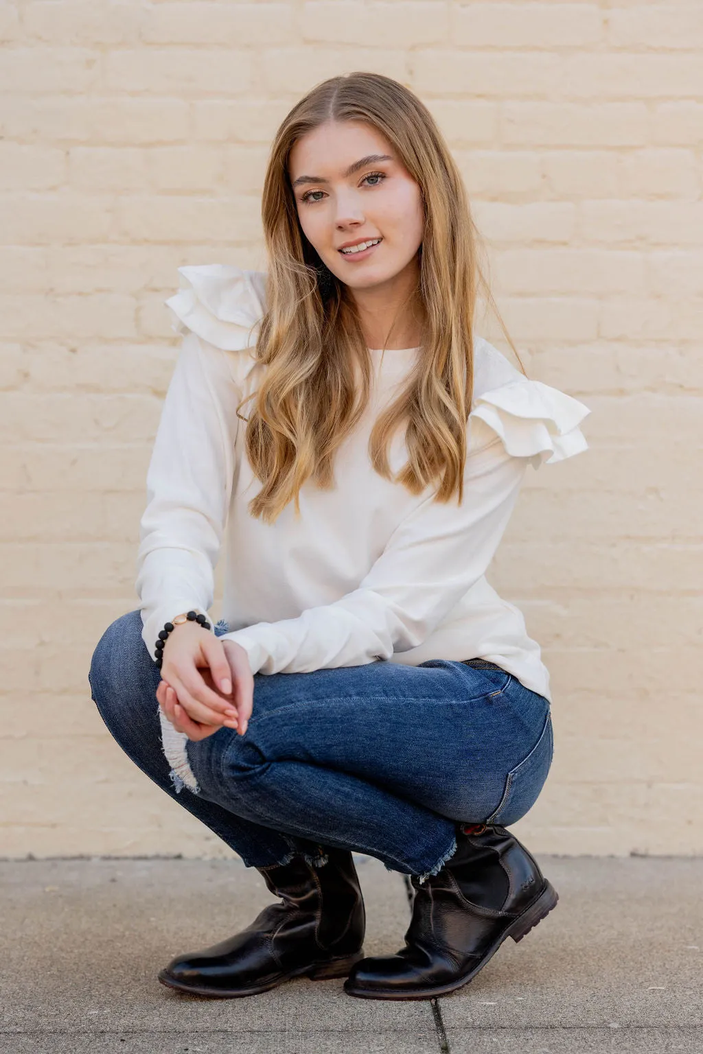 Dual Flutter Shoulder Long Sleeve Tee