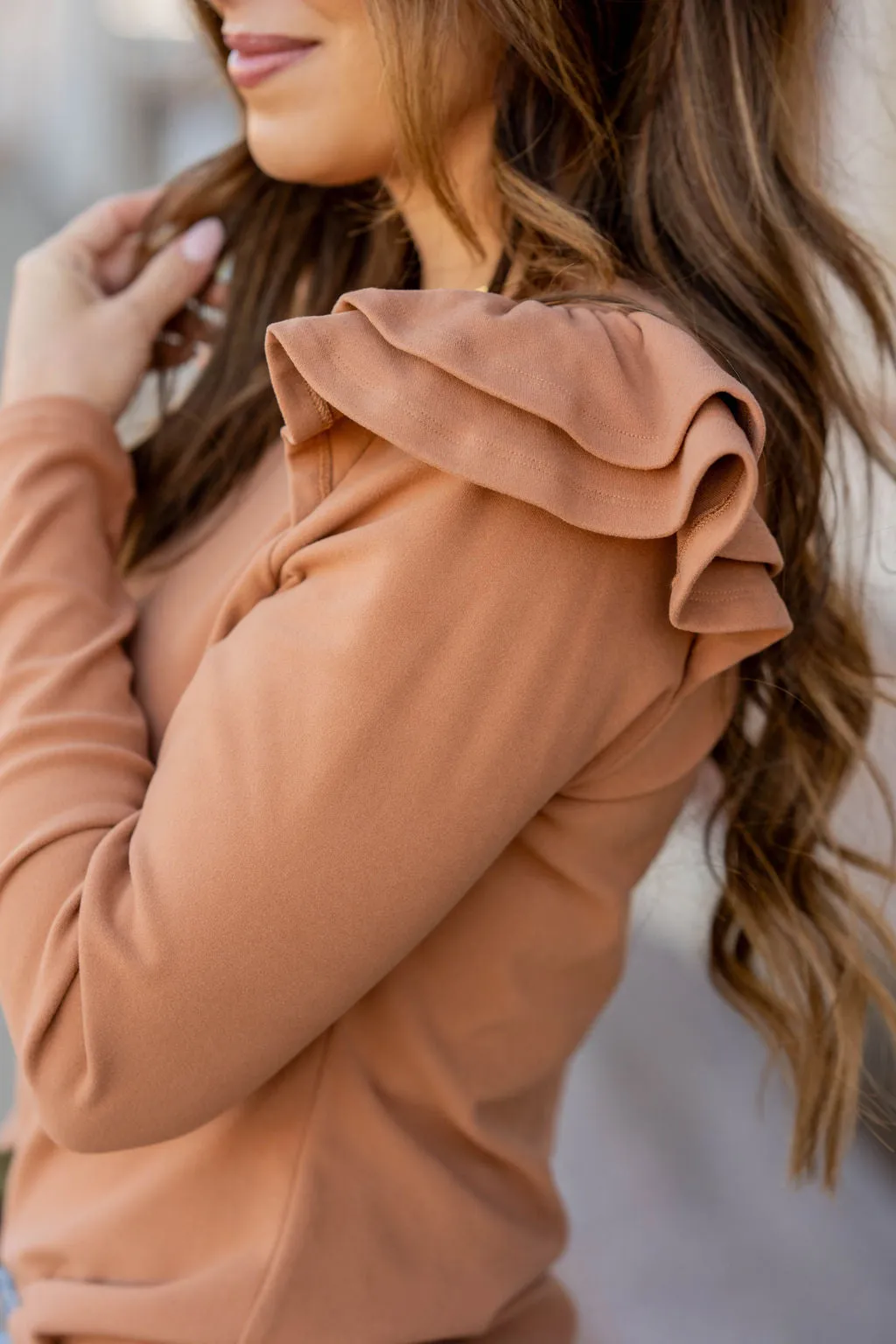 Dual Flutter Shoulder Long Sleeve Tee