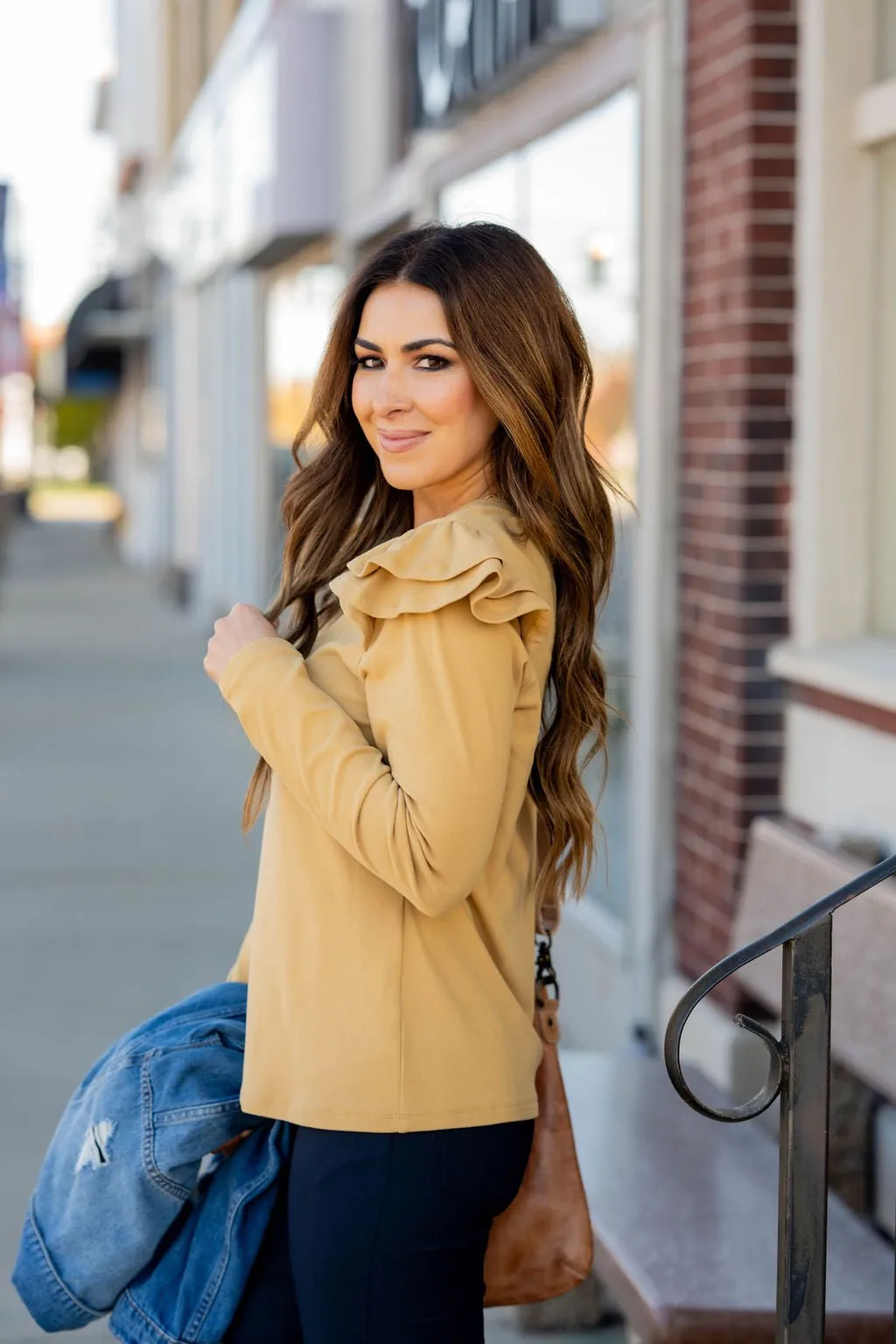 Dual Flutter Shoulder Long Sleeve Tee