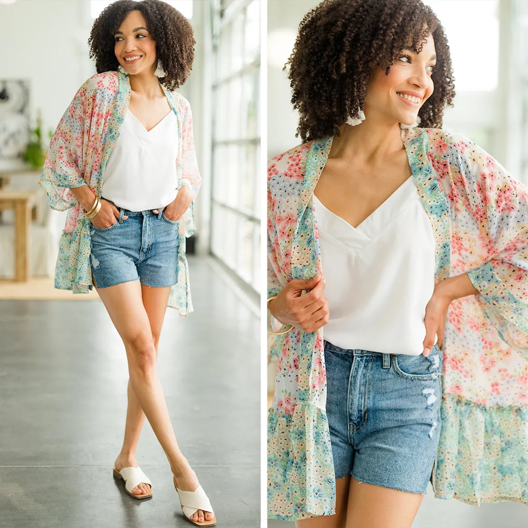 Easy Influence Cream White Ditsy Floral Kimono