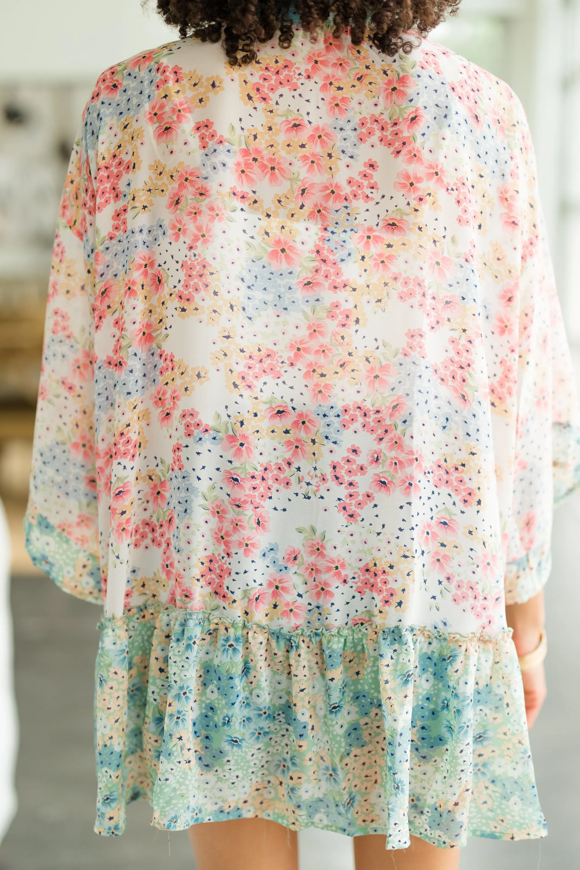 Easy Influence Cream White Ditsy Floral Kimono