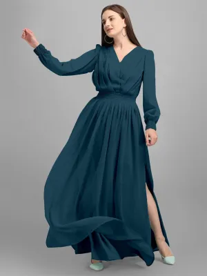 Elegance Cuffed Sleeves Maxi Dress
