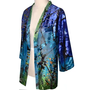 Elegant Blue Green Devore Chiffon Kimono Jacket