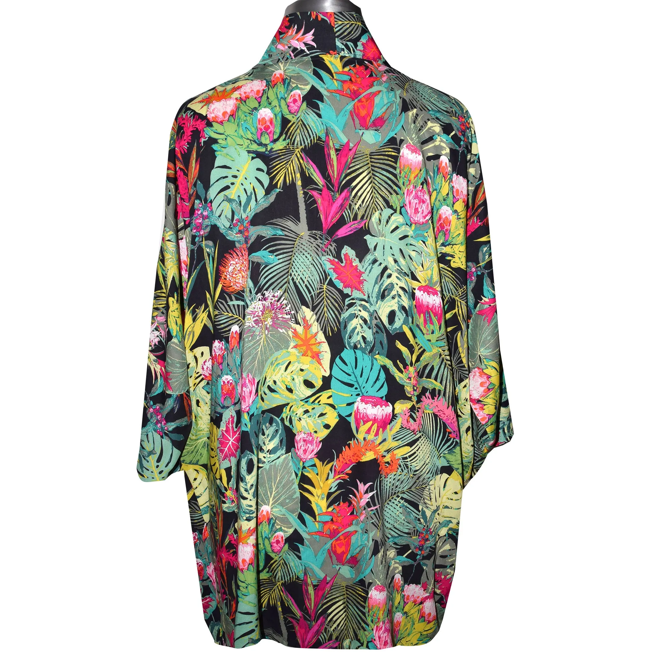 Elegant Hawaiian Floral Print Silky Kimono Jacket