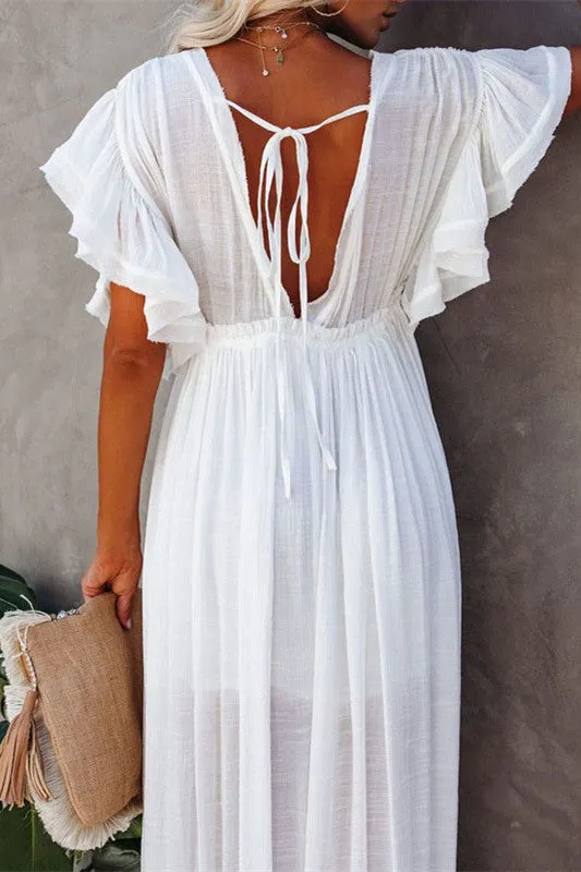 elveswallet Deep V Ruffle Single Breasted Dress