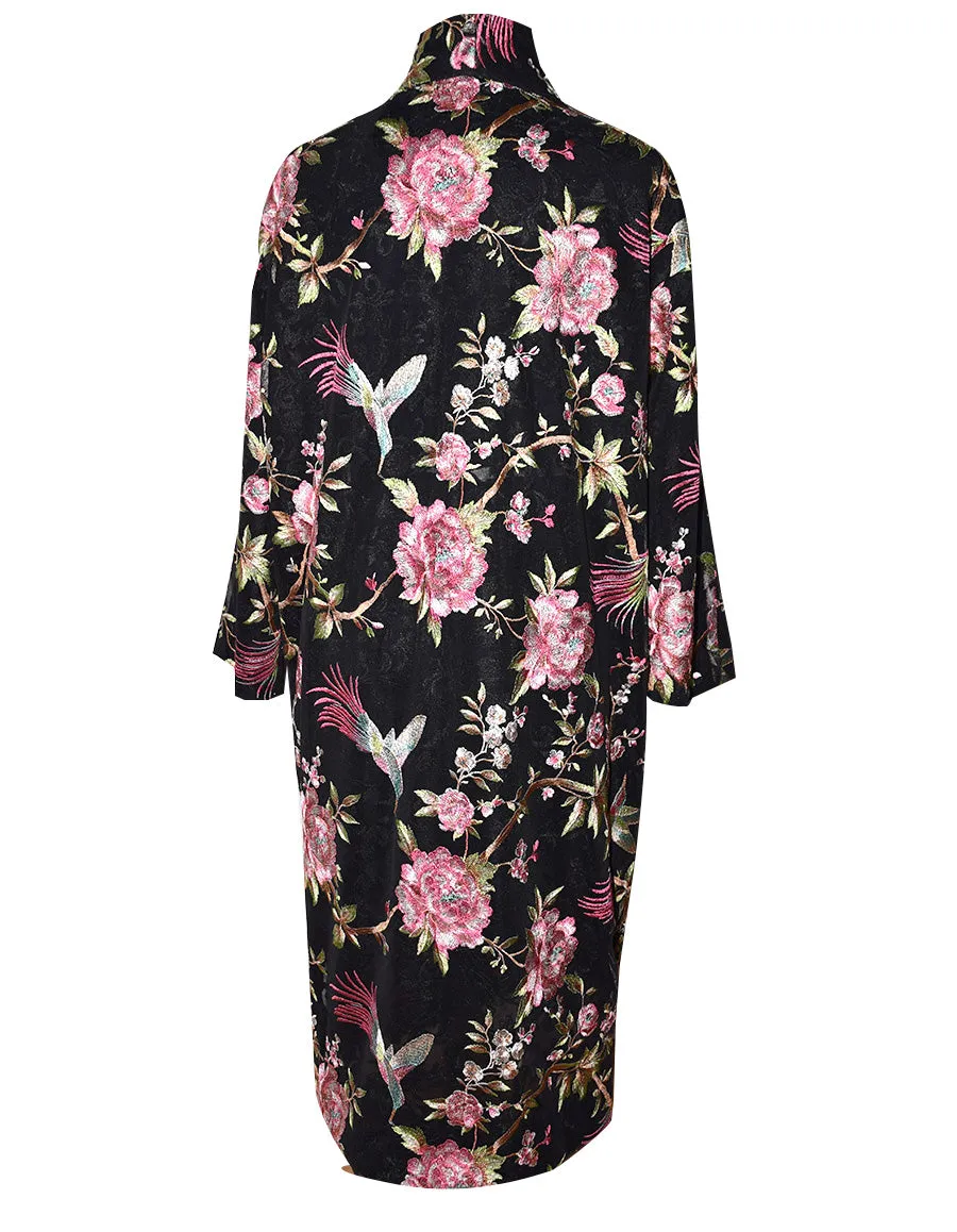 Embroidered Floral Hummingbird Lace Kimono Style Jacket