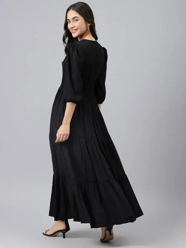 Enigmatic Ebony Dream V Neck Black Maxi Dress