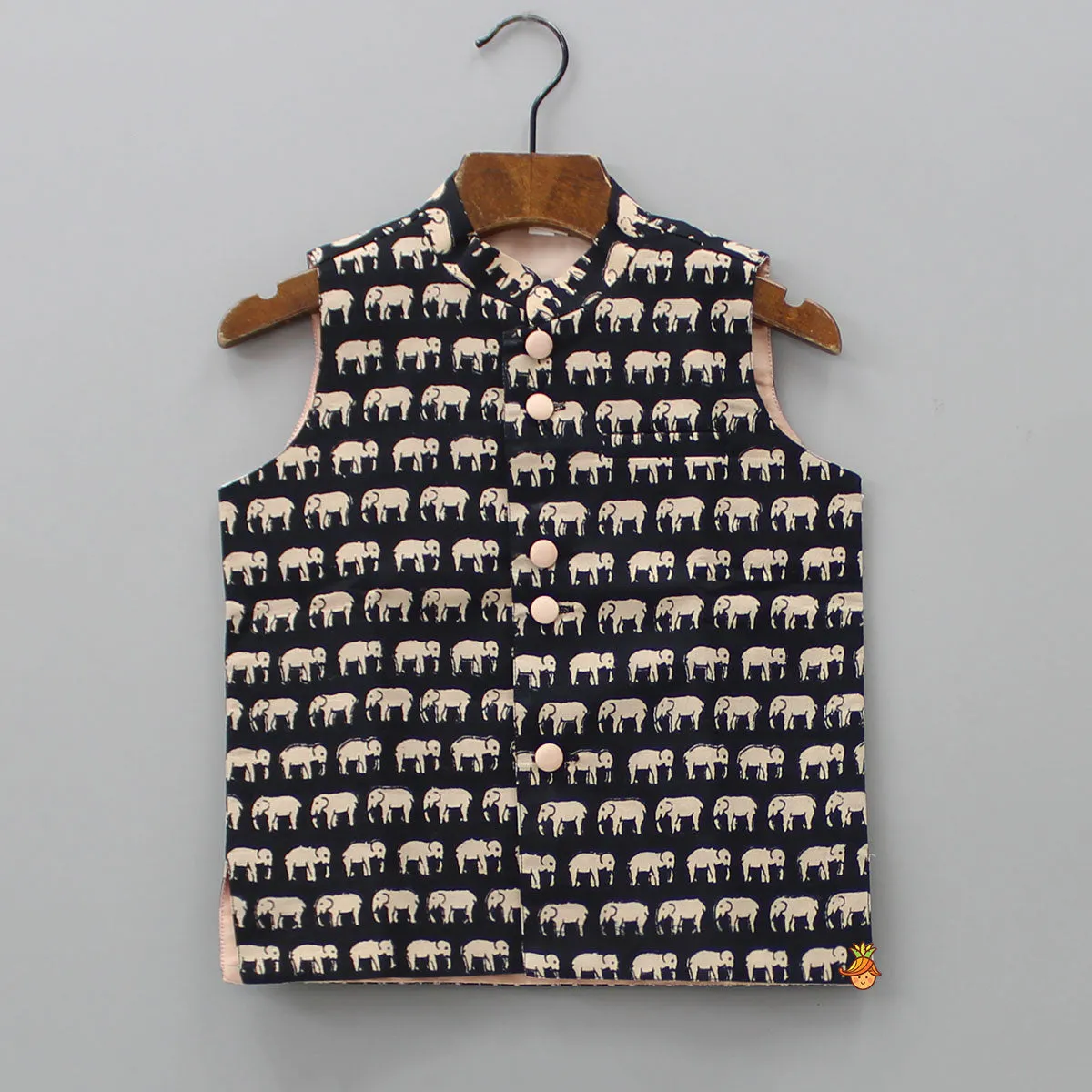 Ethnic Printed Black Sleeveless Jacket