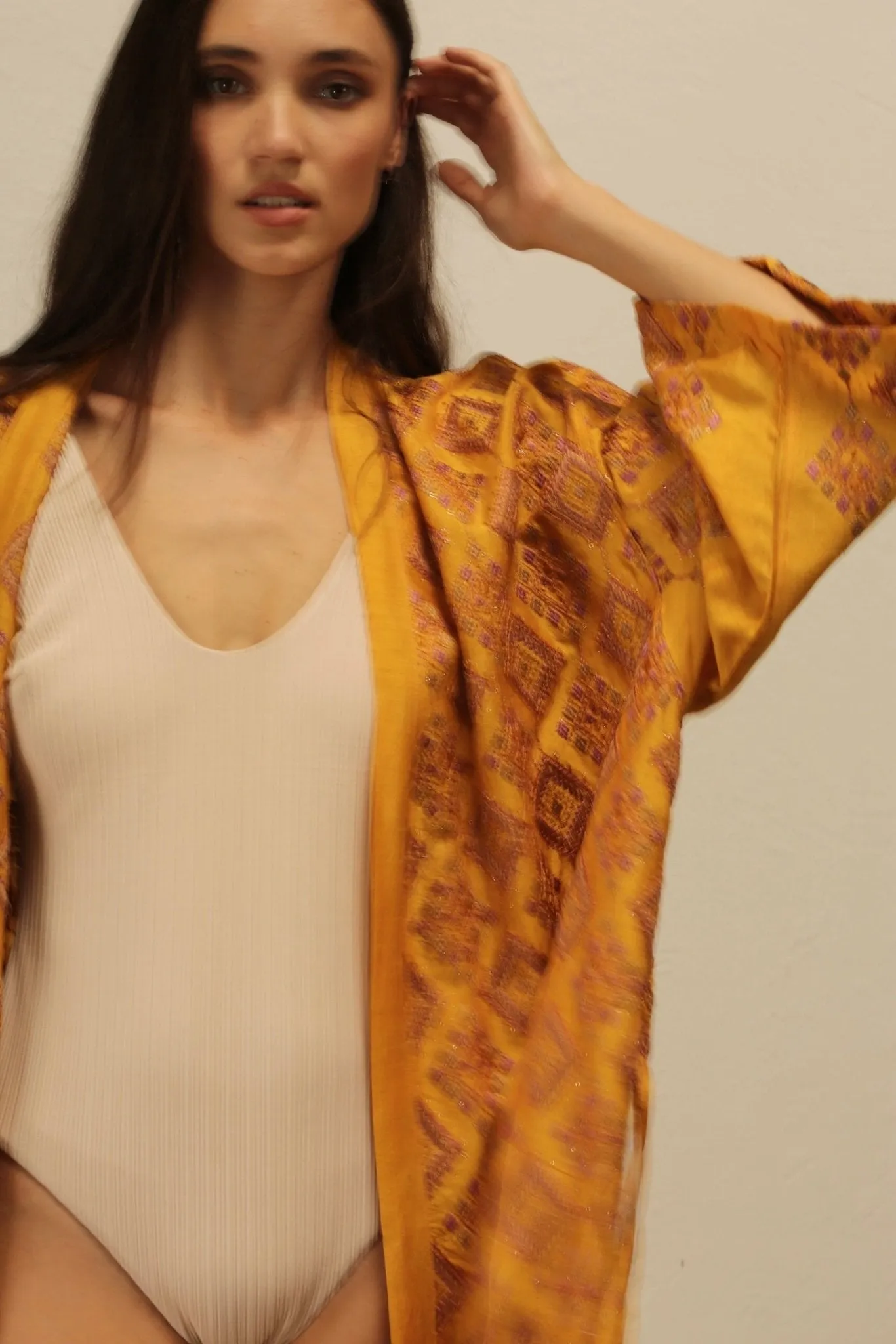 EUPHROSYNE SILK EMBROIDERED KIMONO
