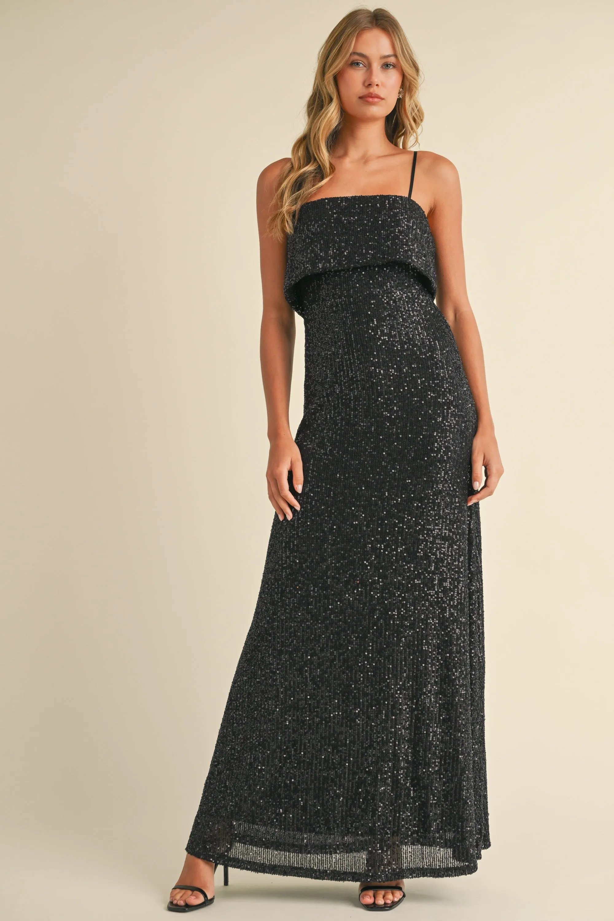 Everlee Black Sequin Tube Maxi Dress