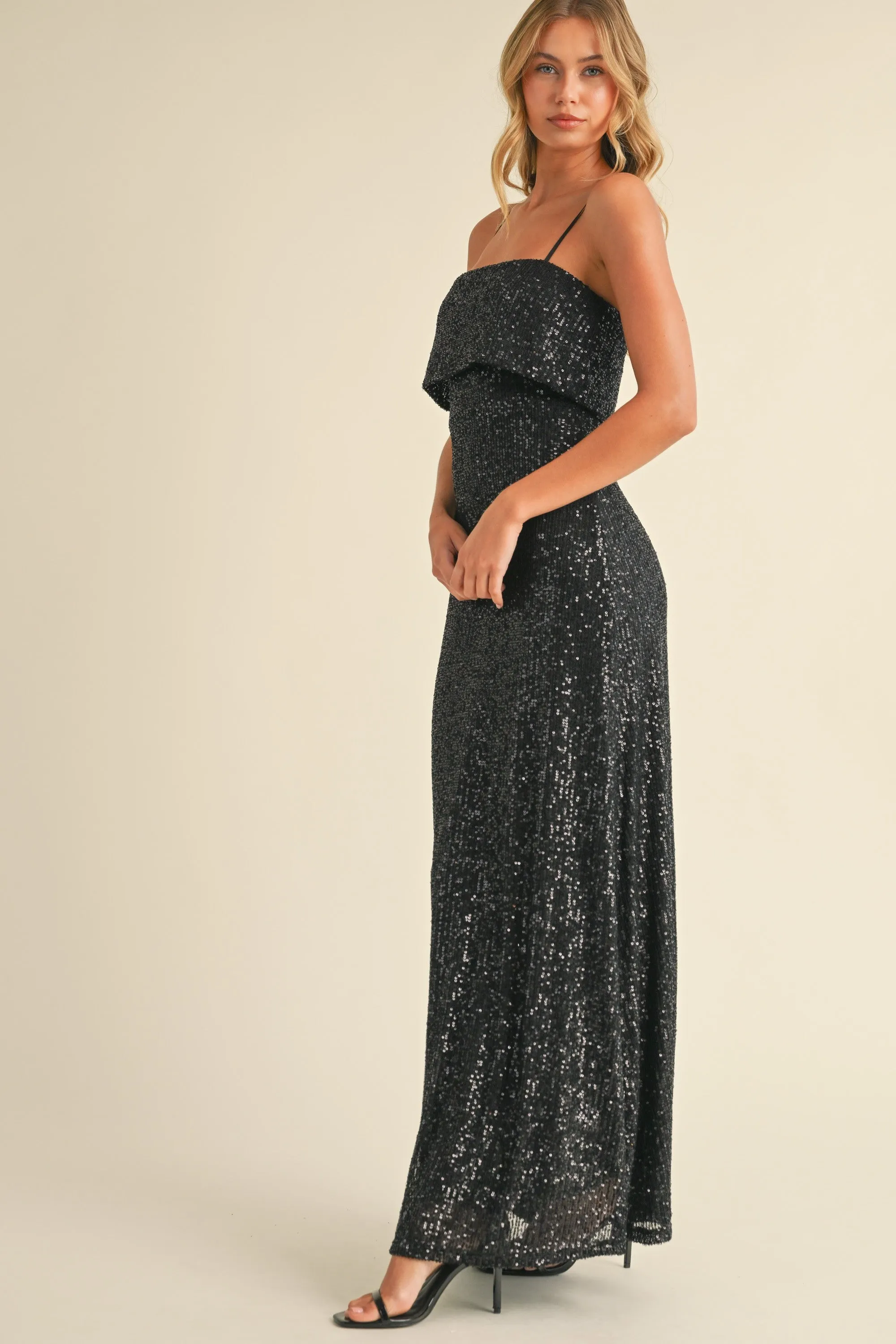 Everlee Black Sequin Tube Maxi Dress