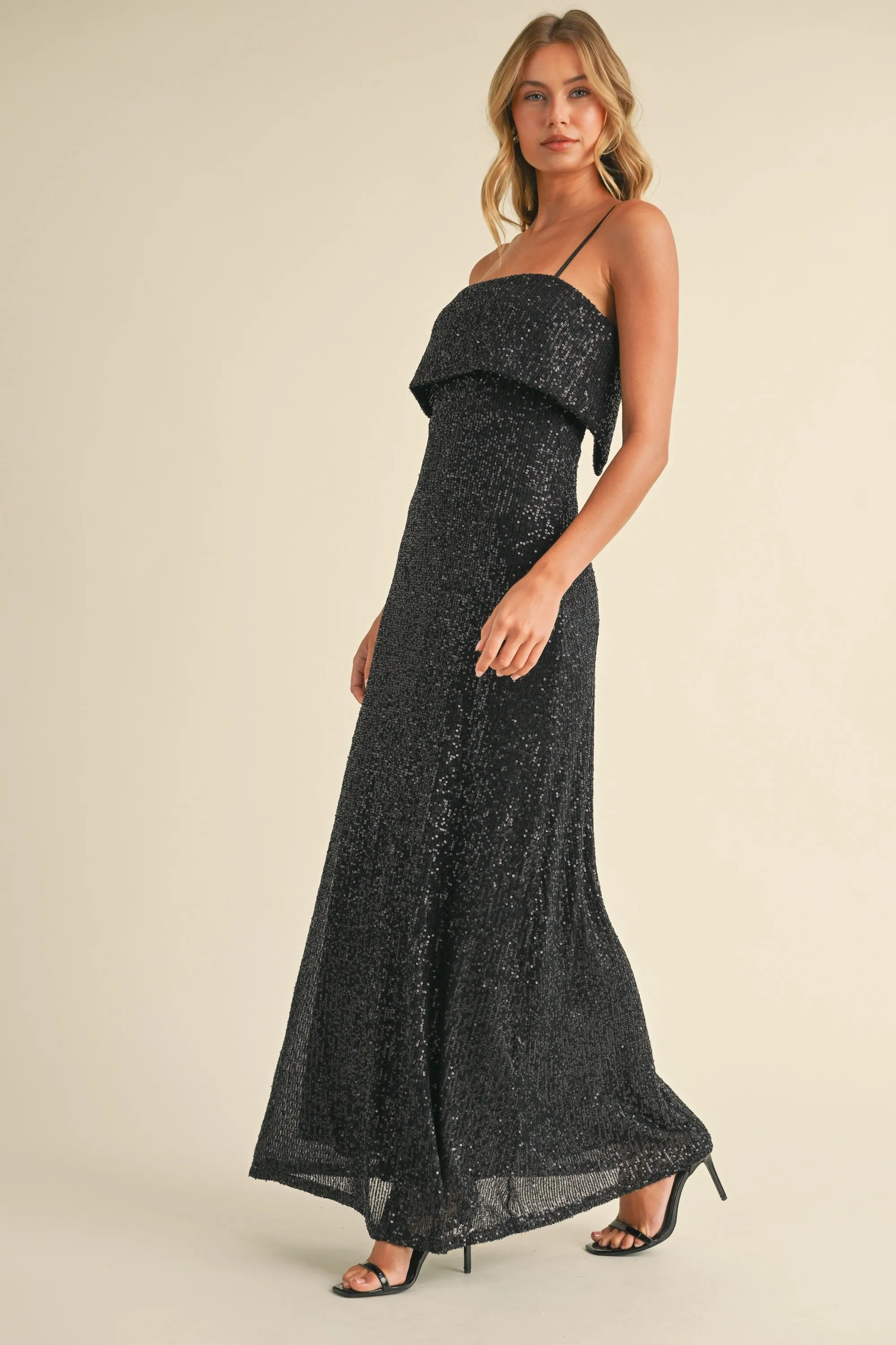 Everlee Black Sequin Tube Maxi Dress