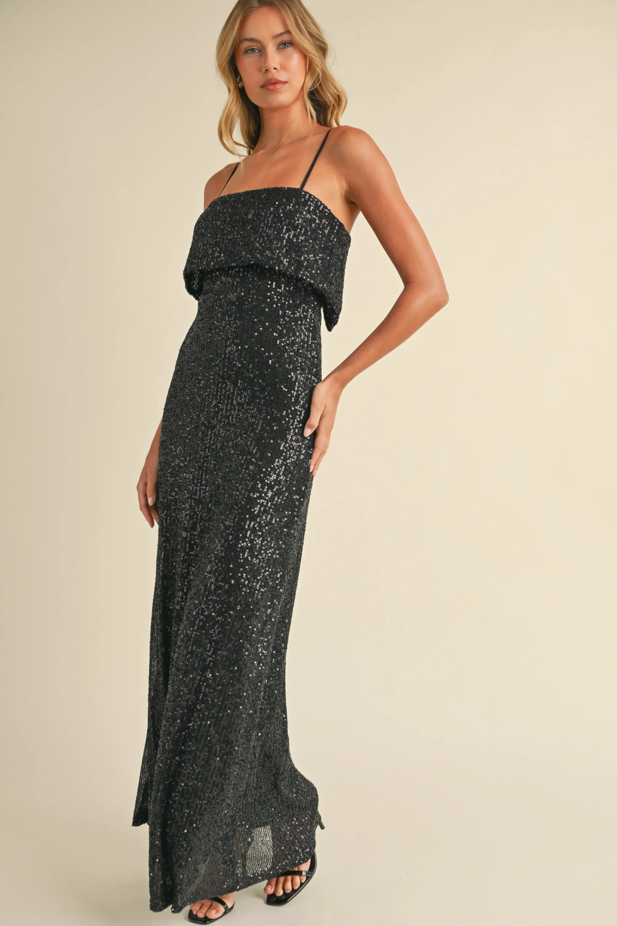 Everlee Black Sequin Tube Maxi Dress