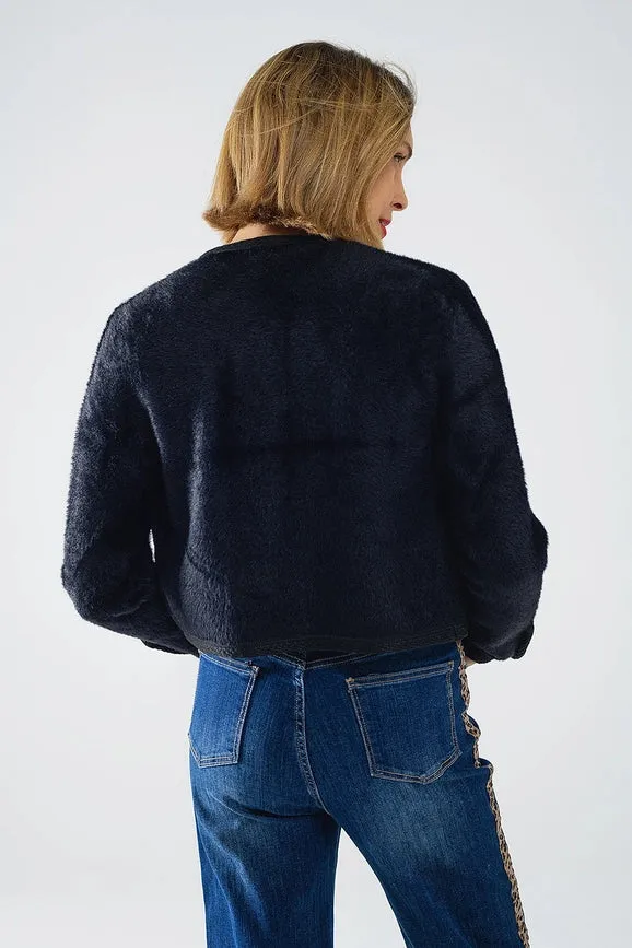 Extra Soft Fluffy High-Quality Cardigan in Black