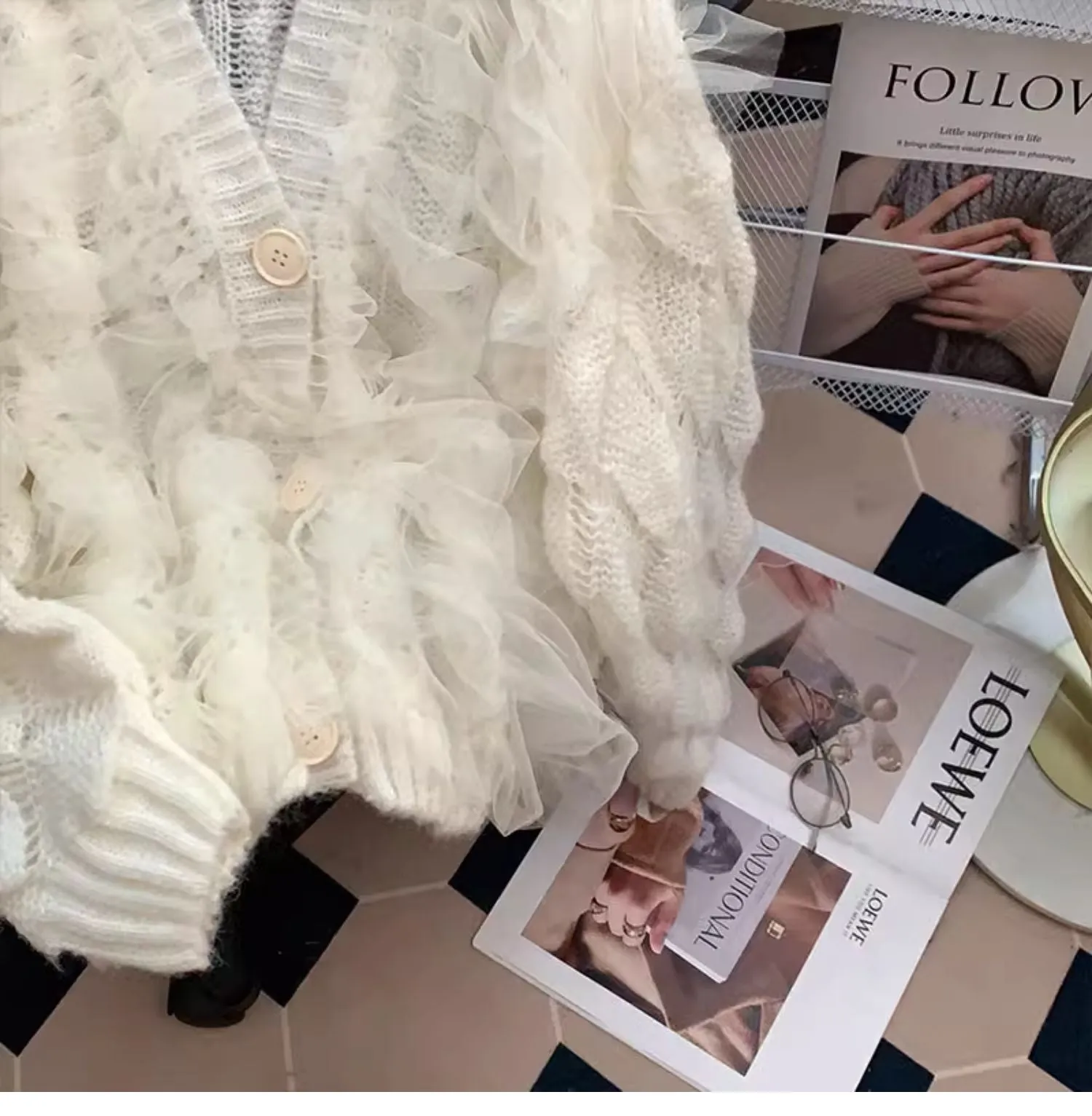 Fairy V-neck Ruffled Mesh Cardigan