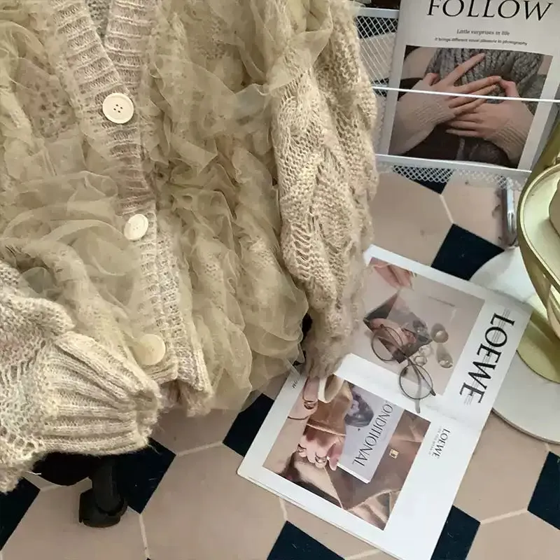 Fairy V-neck Ruffled Mesh Cardigan