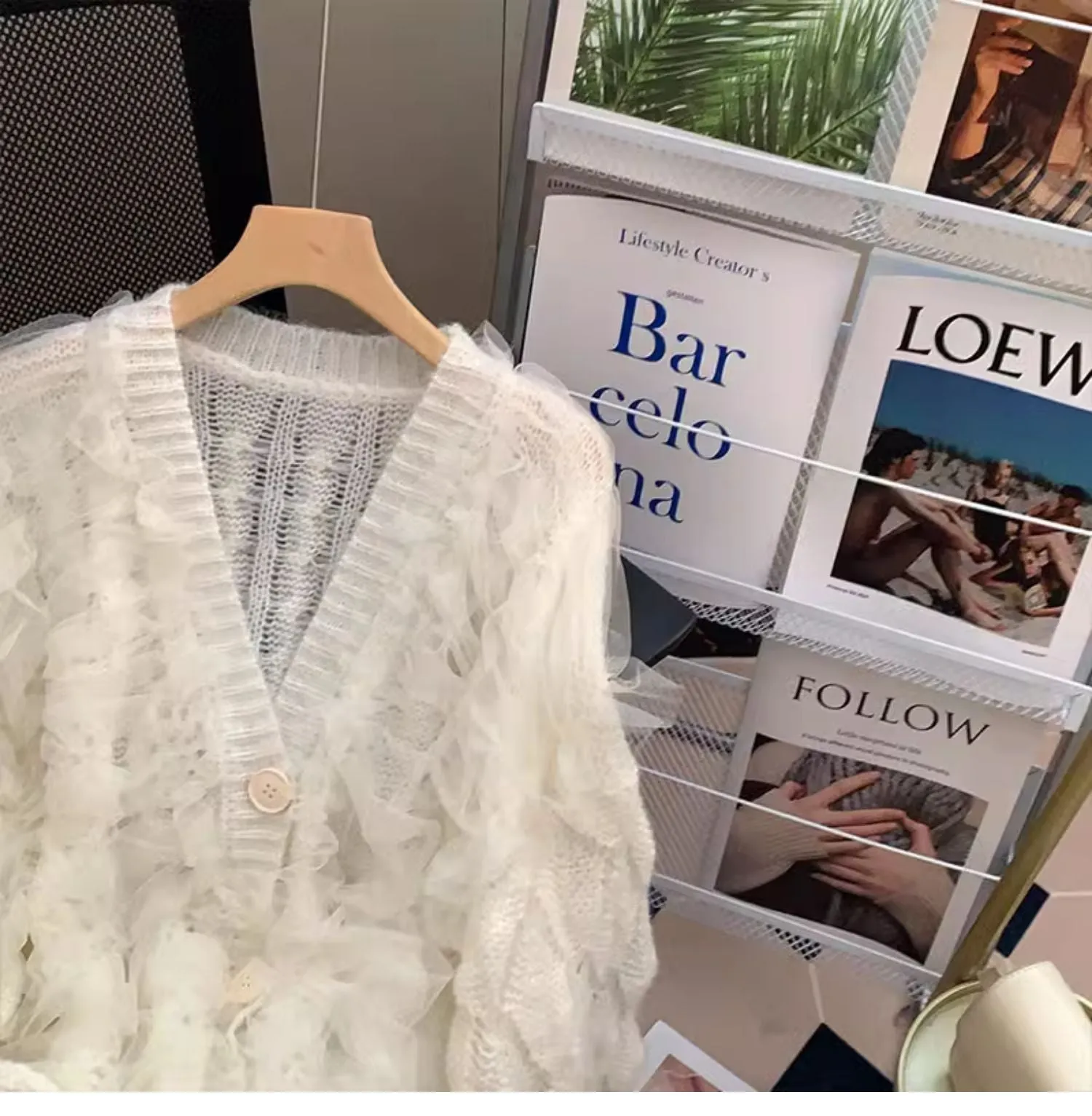 Fairy V-neck Ruffled Mesh Cardigan