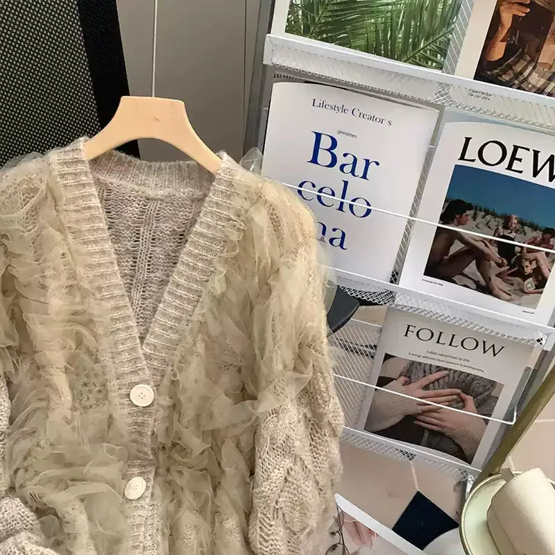 Fairy V-neck Ruffled Mesh Cardigan