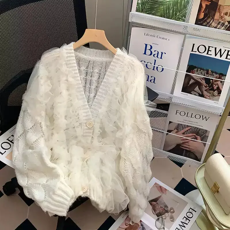 Fairy V-neck Ruffled Mesh Cardigan