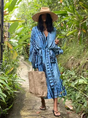 Fitshinling Tie Dye Cotton Beach Kimono Swimwear Bohemian Oversized