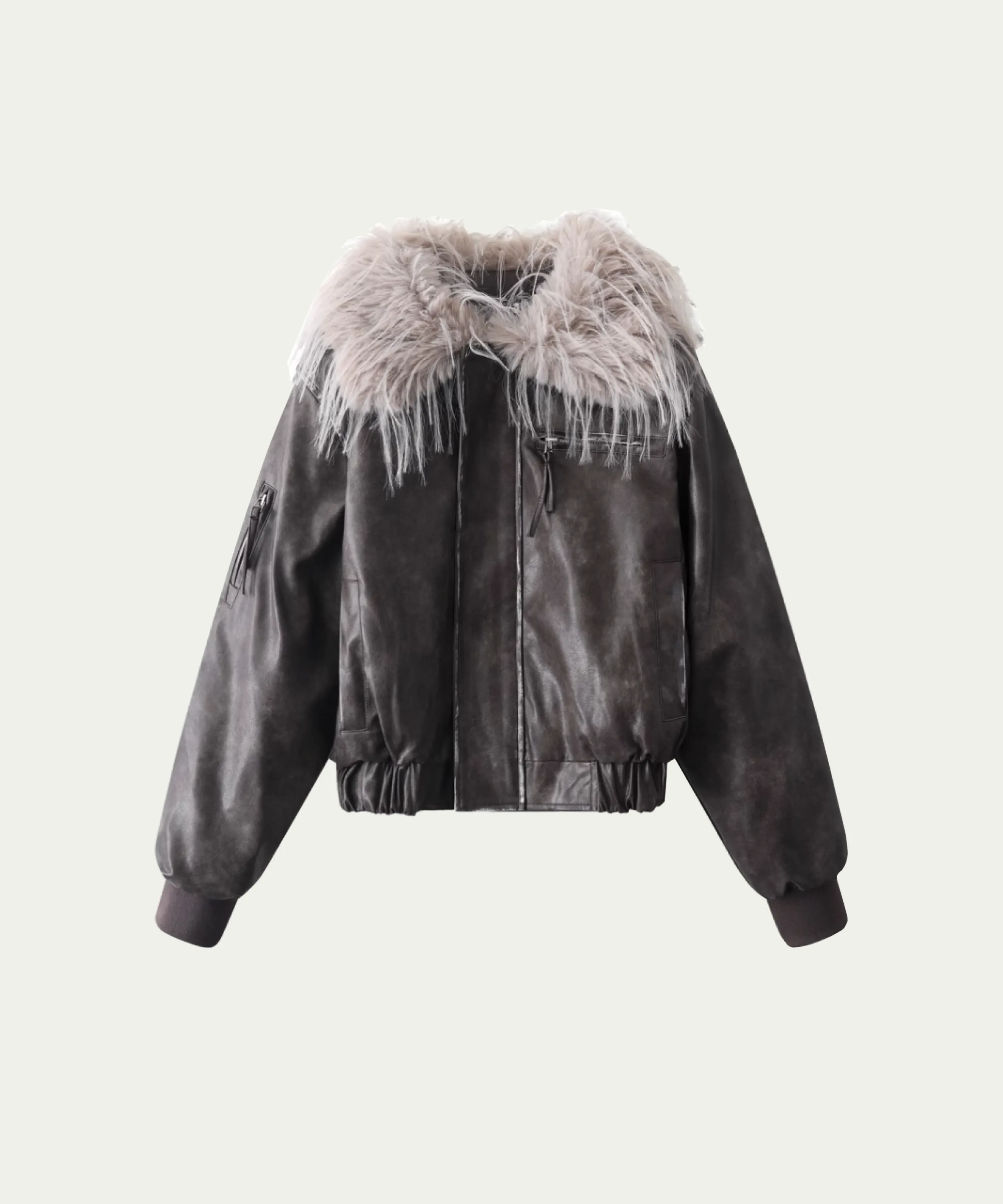 Fur Collar PU Down Coat