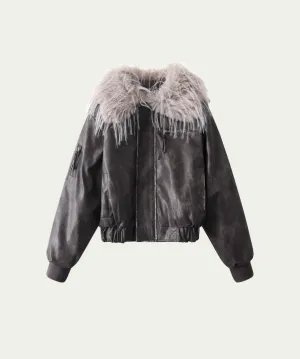 Fur Collar PU Down Coat