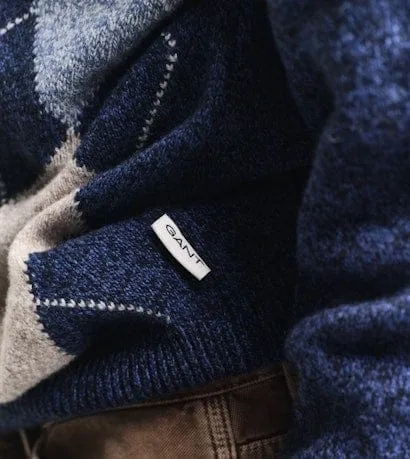 GANT Argyle Crew Neck Sweater in Evening Blue