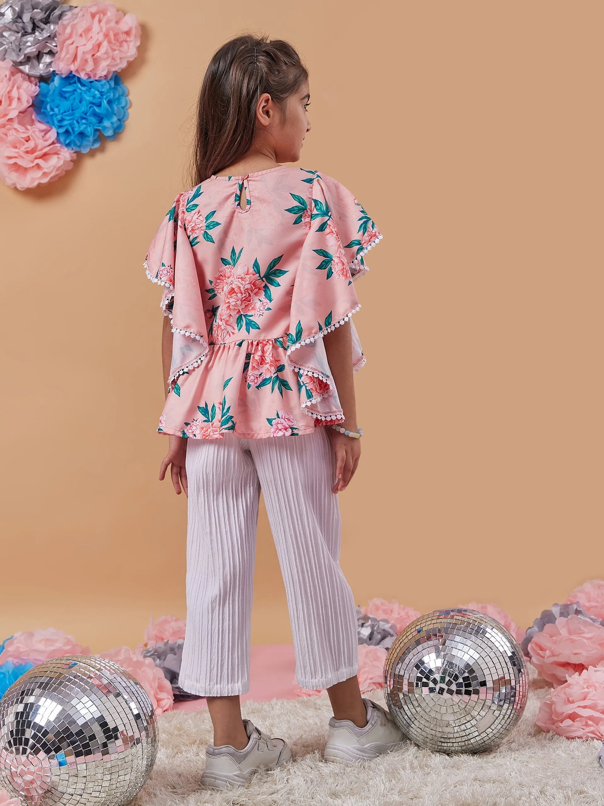 Girls Floral Printed Kimono Sleeve Top With Trousers - PS Peaches