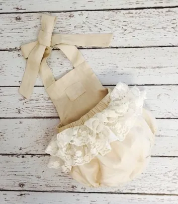 Girls linen romper beige