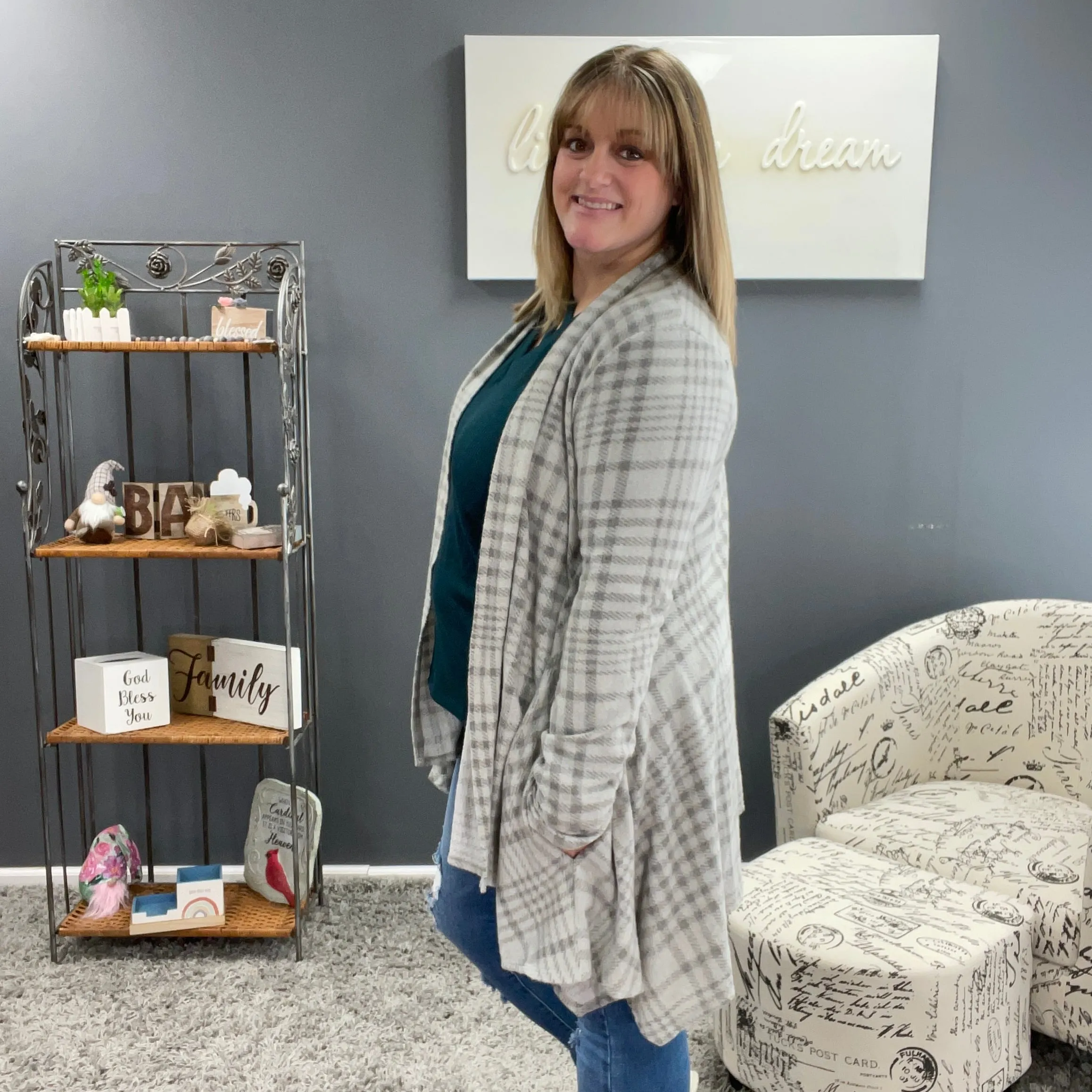 Gray Plaid Fleecy Cardigan