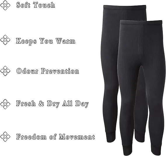 Heatwave® Pack of 2 Men's Thermal Trousers Long Johns Warm Underwear Baselayer