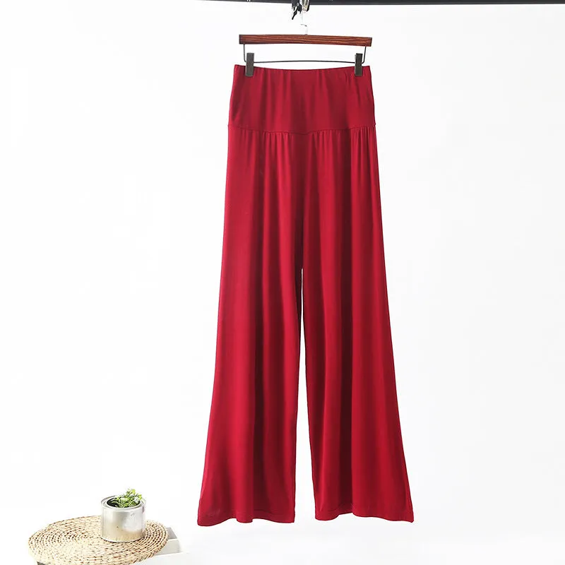 High Waist Wide Leg Straight Pants Women Korean Casual Loose Plus Size Modal Long Culottes