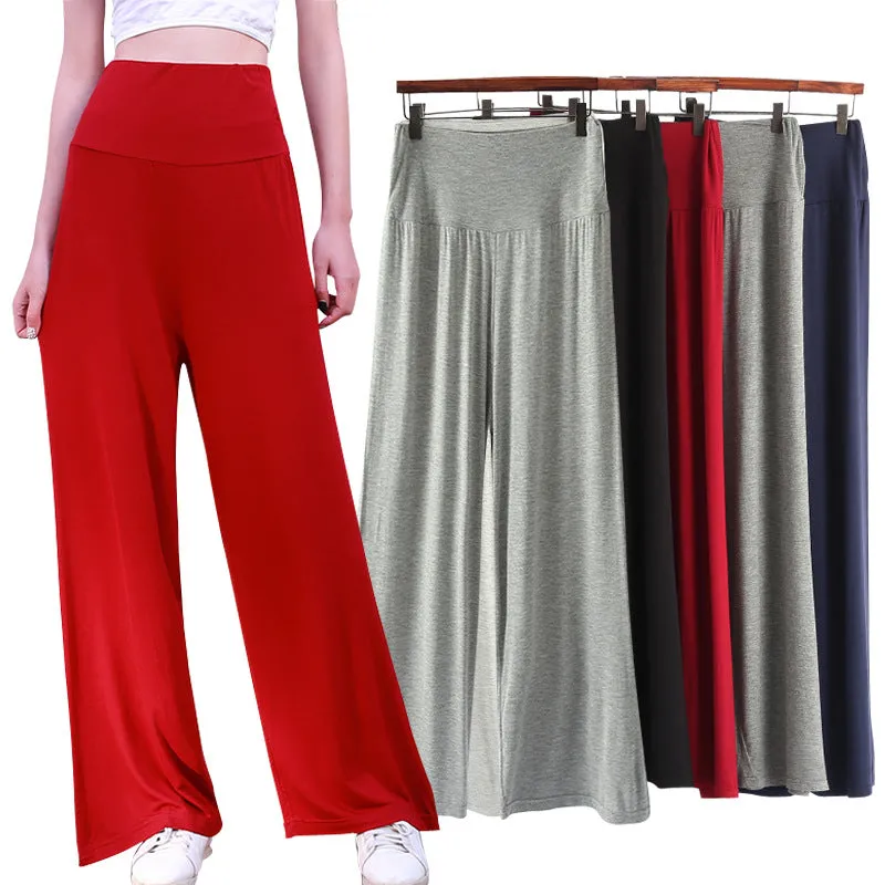 High Waist Wide Leg Straight Pants Women Korean Casual Loose Plus Size Modal Long Culottes
