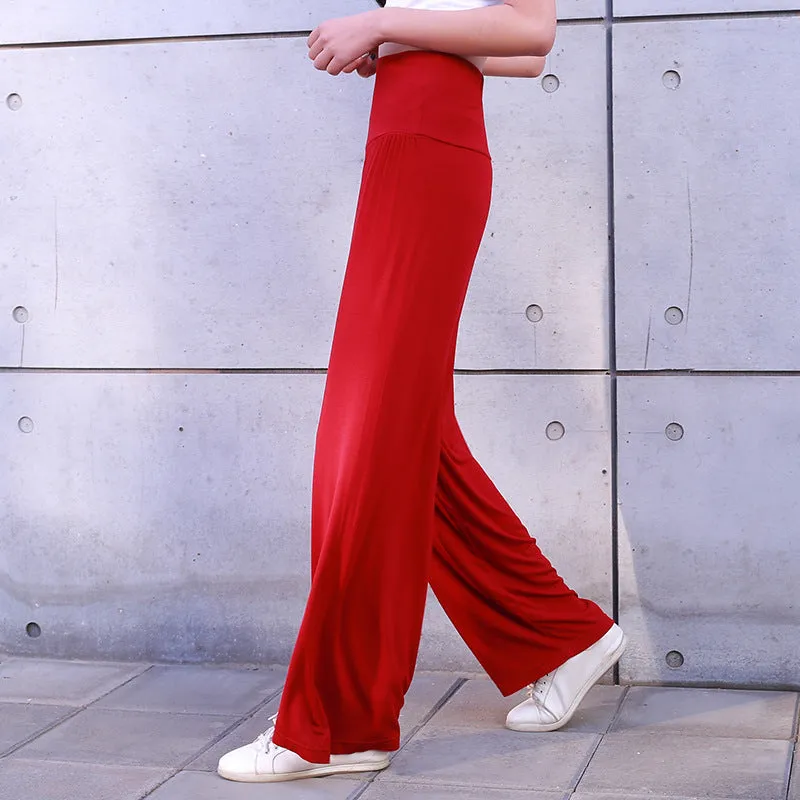 High Waist Wide Leg Straight Pants Women Korean Casual Loose Plus Size Modal Long Culottes