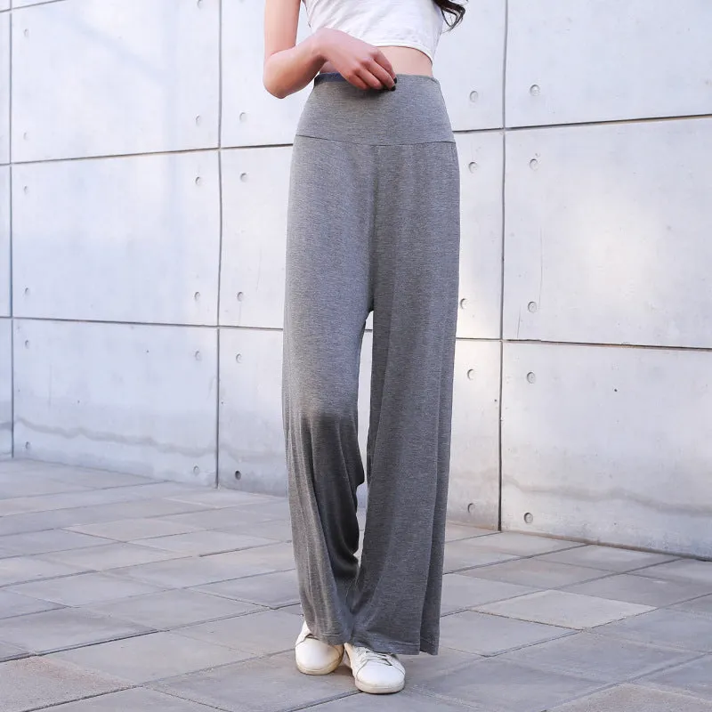 High Waist Wide Leg Straight Pants Women Korean Casual Loose Plus Size Modal Long Culottes