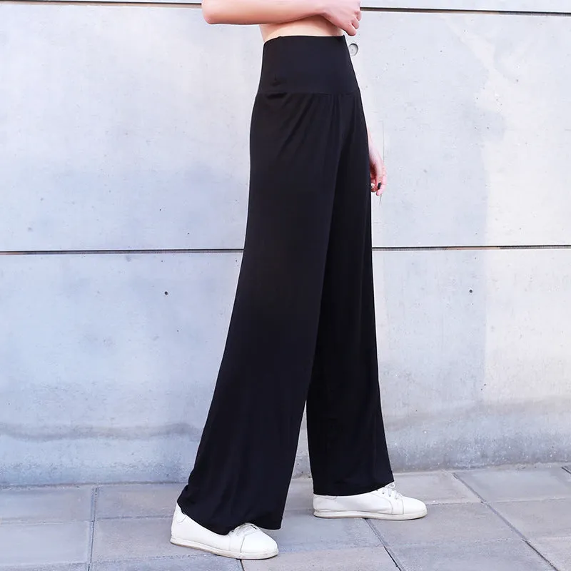 High Waist Wide Leg Straight Pants Women Korean Casual Loose Plus Size Modal Long Culottes