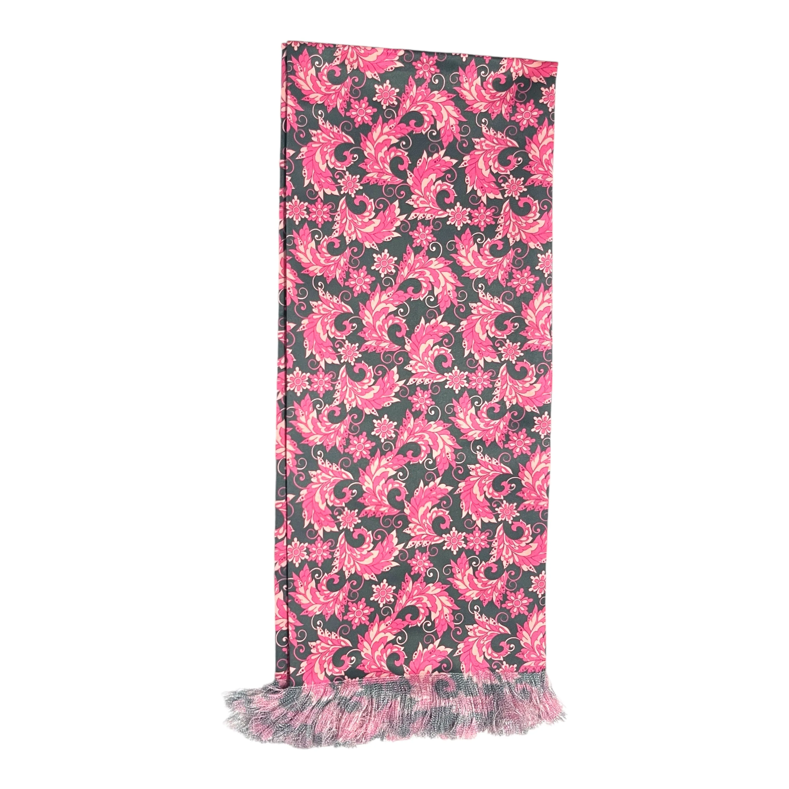 Hot Pink Floral Printed Scarf With Pocket Square