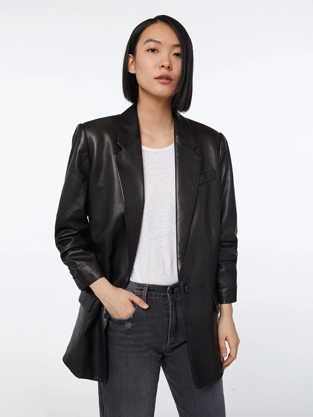 Imaan x FRAME Leather Darted Blazer -- Noir