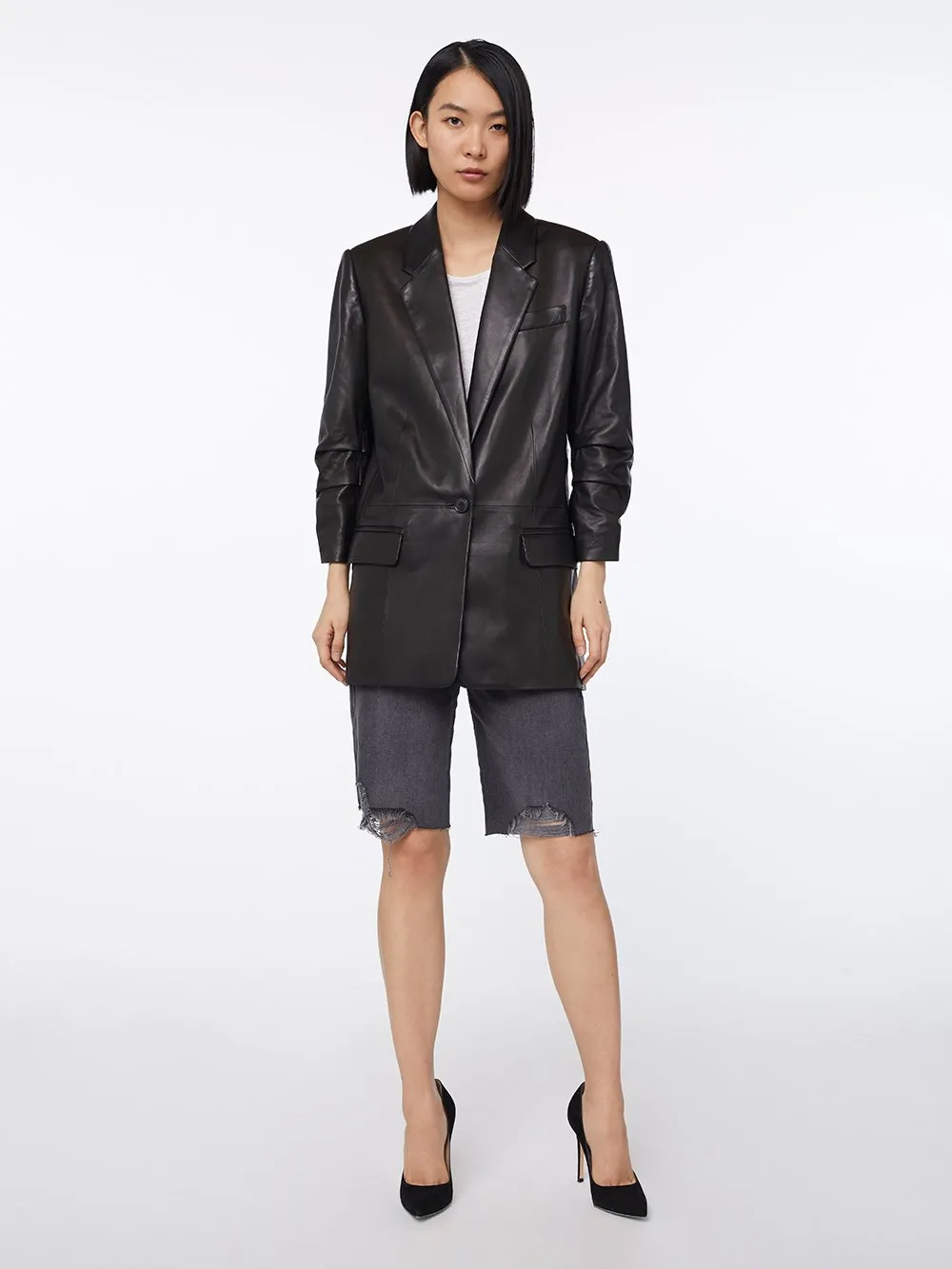 Imaan x FRAME Leather Darted Blazer -- Noir