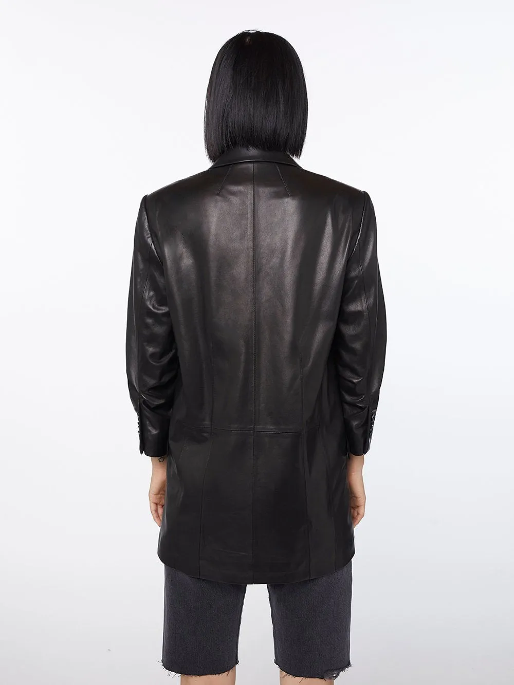 Imaan x FRAME Leather Darted Blazer -- Noir