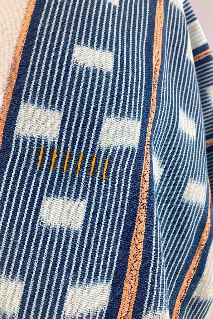 Indigo Baoule Cotton Cardigan - Blue Orange Stripe