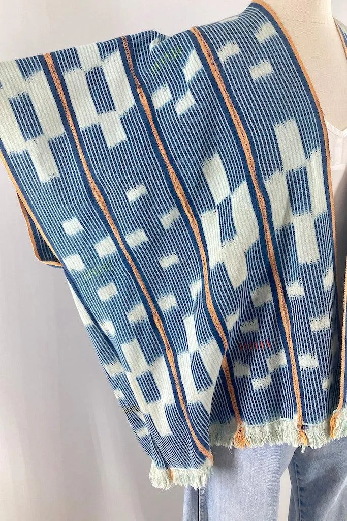Indigo Baoule Cotton Cardigan - Blue Orange Stripe