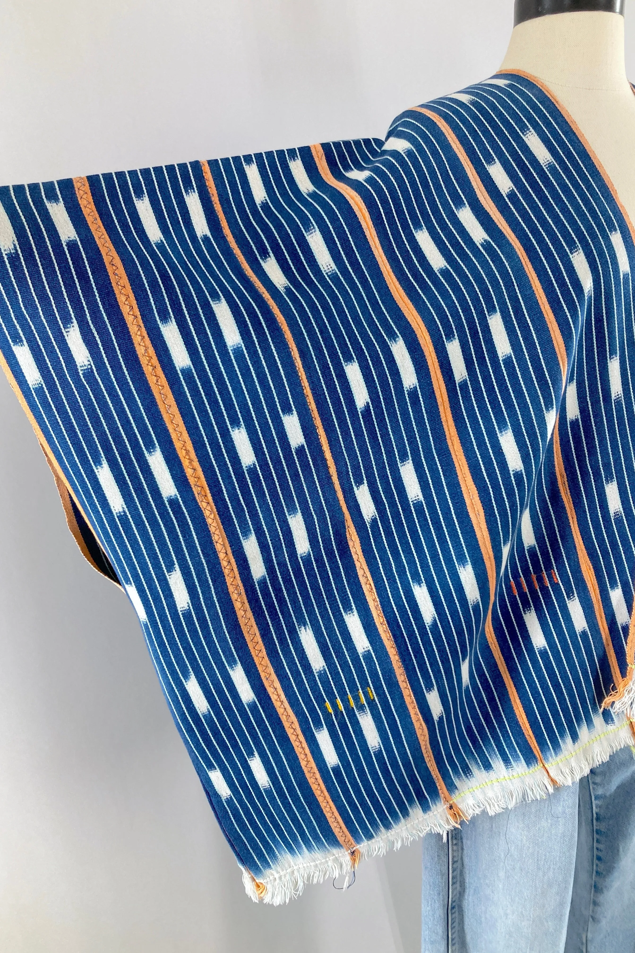 Indigo Blue Cotton Cardigan - Indigo Blue & Orange