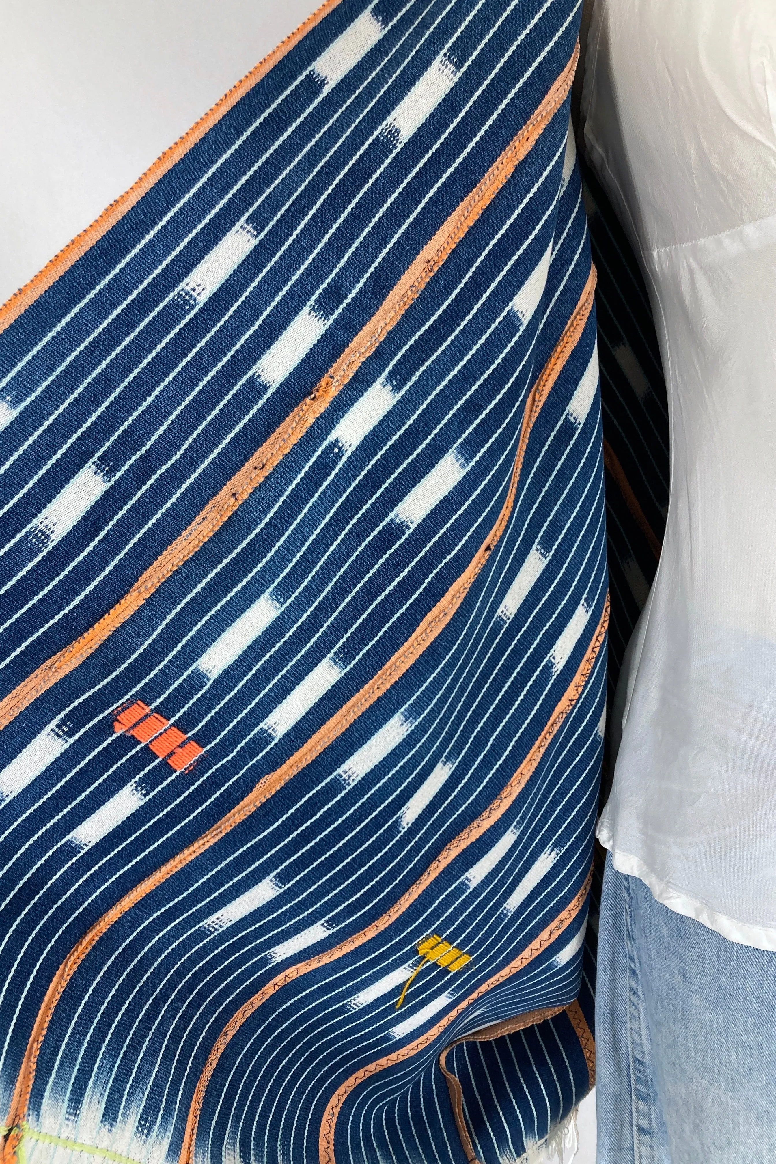 Indigo Blue Cotton Cardigan - Indigo Blue & Orange